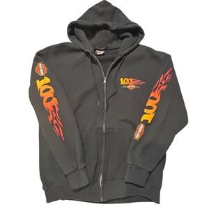 Harley Davidson 100th Anniversary Zip Blk Hoodie Mens Large  Flames Clinton Iowa